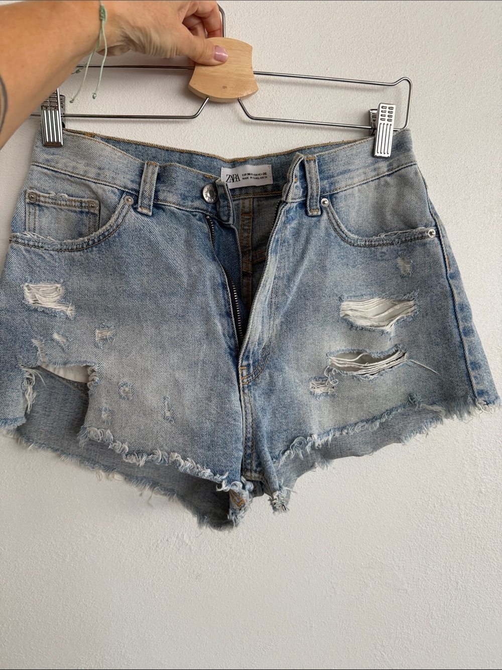 ZARA Light Wash Distressed Denim Shorts